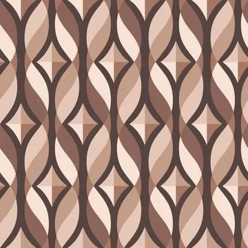 Retro Geometric Pattern with Brown and Beige Tones, Interlocking Shapes in Cu 库存插图