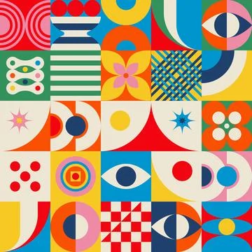 Retro Geometric Pattern with Eye and Woven Texture Vector 스톡 일러스트