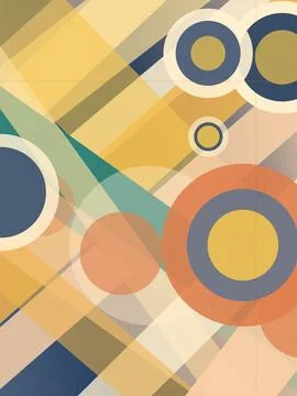 Retro geometric pattern featuring overlapping circles and squares in warm p.. Stock Illustration