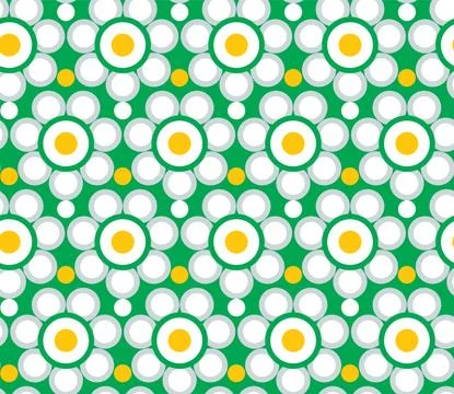 Retro geometric pattern seamless. White chamomile flowers on green background Stock Illustration