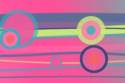 Retro geometric rings pattern in vivid pink, teal, and lime creates an upbe.. Stock Illustration