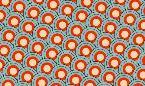Retro Geometric Seamless Pattern With Circular Waves And Vintage Teal Orang.. 스톡 일러스트