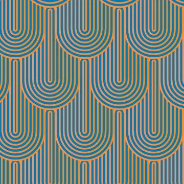 Retro Geometric Seamless Pattern With Coral And Teal Striped Arches And Abs.. Stock Illustration
