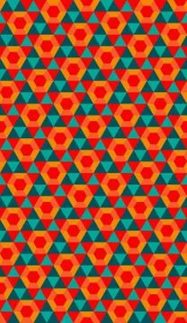 Retro geometric seamless pattern, faces, crystals, flowers Stock Illustration