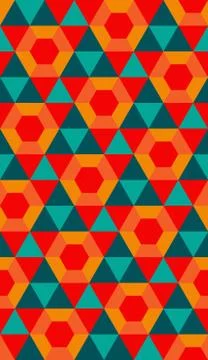 Retro geometric seamless pattern, faces, crystals, flowers Illustrazione stock