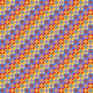 Retro Geometric Seamless Pattern with Floral Circles in Vibrant Colors イラスト素材