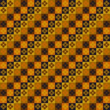 Retro Geometric Seamless Pattern with Floral Dot Motifs in Warm Earth Tones 스톡 일러스트