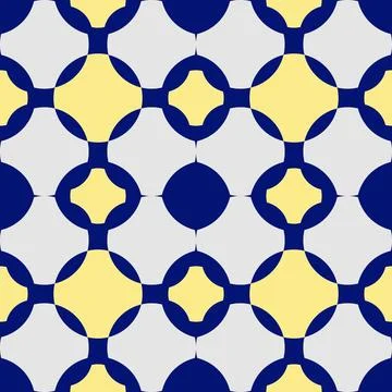 Retro Geometric Seamless Pattern, Navy Blue, Grey &amp; Yellow Abstract Design Stock Illustration