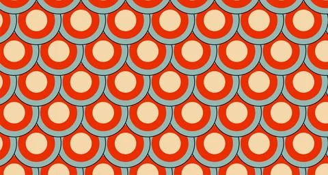 Retro Geometric Seamless Pattern With Orange Circles And Teal Scallops For .. Stock Illustration