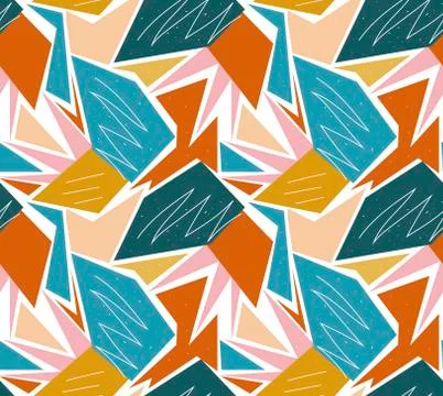 Retro geometric seamless pattern. Trendy palm leaf endless background, repeating Stock Illustration
