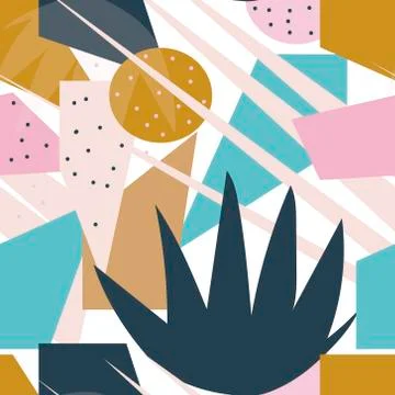 Retro geometric seamless pattern. Trendy palm leaf endless background, repeating Stock Illustration