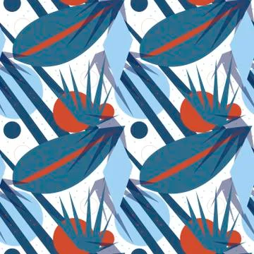 Retro geometric seamless pattern. Trendy palm leaf endless background, repeating Stock Illustration