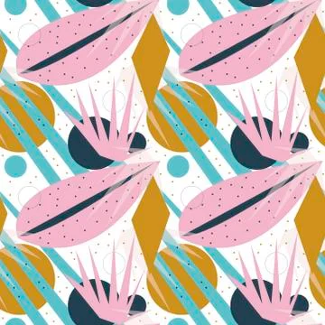 Retro geometric seamless pattern. Trendy palm leaf endless background, repeating Stock Illustration