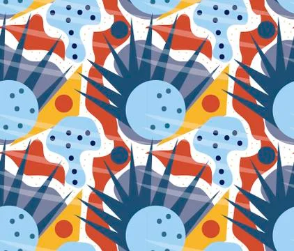 Retro geometric seamless pattern. Trendy palm leaf endless background, repeating Stock Illustration