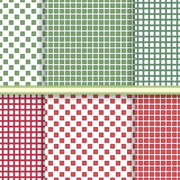 Retro geometric seamless patterns vector set in red and green color Stock Illustration
