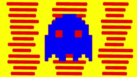 Retro Ghost Blue Cartoon Looking Around Pop Art Animation Stock Footage 80379811