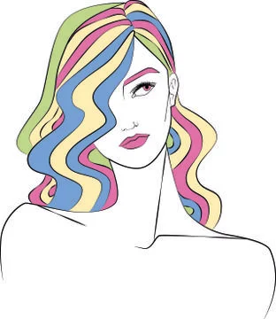 RETRO GIRL (model portrait wavy rainbow hair makeup) Stock Illustration