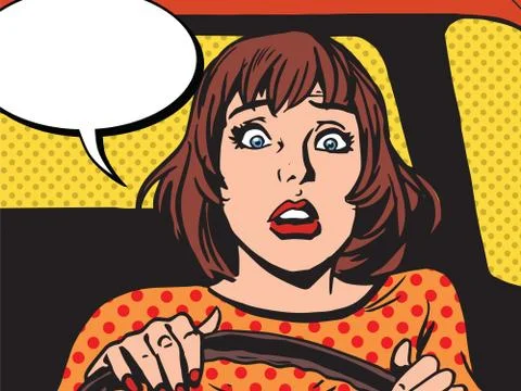 Retro girl scared the driver Stock Illustration