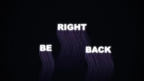 Retro glitch be right back text screen with neon scanlines on black backgroun Видео 344021925