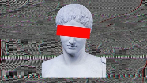 Retro glitch effect collage of a statue in holographic colors Stockbeeldmateriaal 198593725