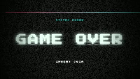 Retro Glitch Effect Game Over Screen with Static Noise and Digital Distortion Stock Footage 345760489