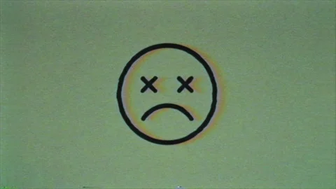Retro Glitch Emoji Face Transitioning From Happy to Sad Seamless Loop Animation Stock Footage 344094338