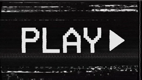 Retro Glitch PLAY Button Screen with VHS Static and Analog Distortion Effects Stock Footage 340900117