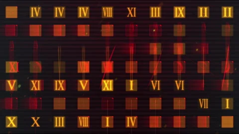 Retro Glitch Roman Numerals Countdown Background Neon Scanline Overlay Stock Footage 337729048