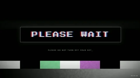 Retro Glitchy Please Wait Screen with Pixelated Text and Color Bar Loading Stock Footage 345754964