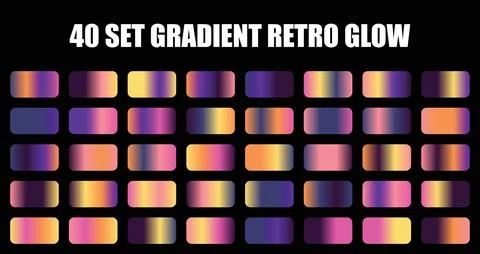 Retro glow gradient color set design with vibrant neon purple and warm orange Stock Illustration