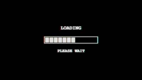 Retro glowing glitch loading screen with segmented progress bar Stock Footage 345900091