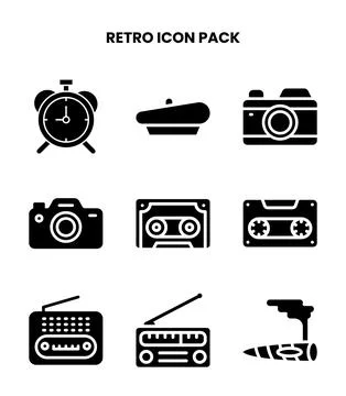 Retro Glyph Bundle Icons Pack Stock Illustration