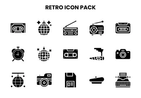 Retro Glyph Graphics Icons Pack 스톡 일러스트