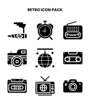 Retro Glyph Icons Pack Stock Illustration