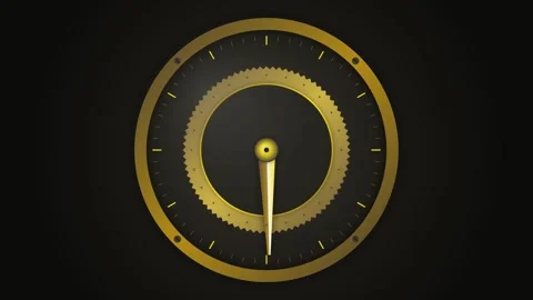 Retro gold clock hands moving on dark background for time tracking concept Stock Footage 346004843