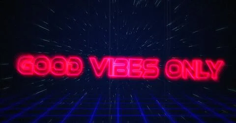 Retro Good Vibes Only text glitching over blue and red squares Ilustração Stock
