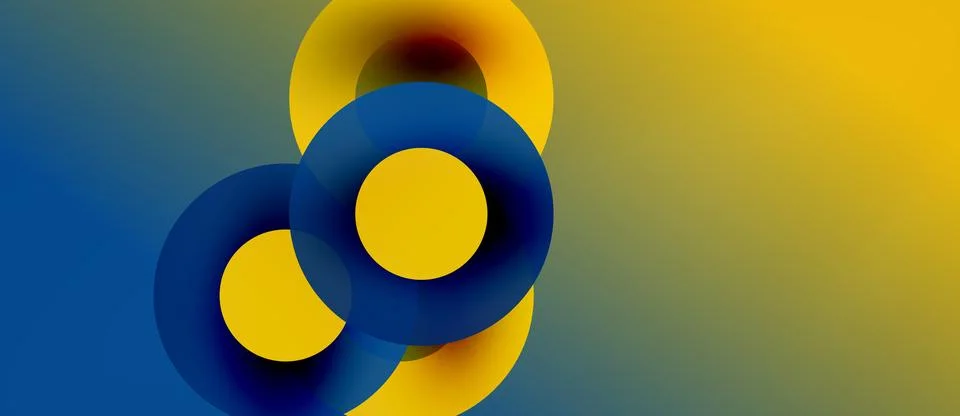 Retro gradient circles and triangles in yellow and blue Ilustración de archivo