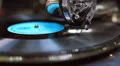 Retro gramophone playing, big fashionable needle scrapes record HD Footage