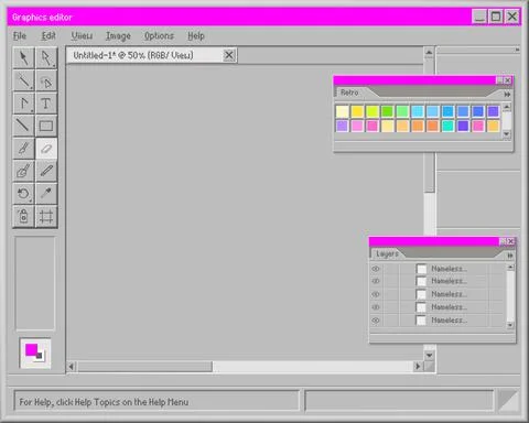 Retro graphic editor interface. Custom old drawing and web art program with Illustrazione stock
