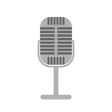 Retro gray microphone stands for presentation, presentation, news, podcast, k Stock Illustration