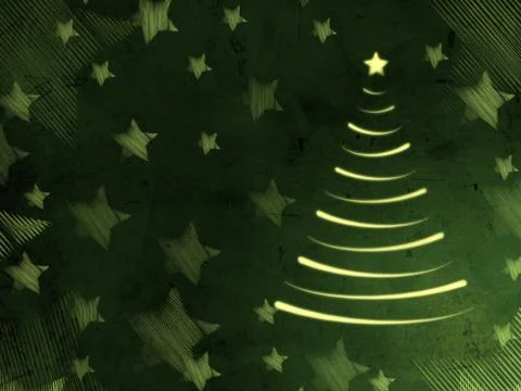 Retro green card with christmas tree and stars Stock Illustration
