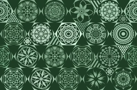 Retro green different vector seamless patterns. tiling. Endless texture can b Stock Illustration