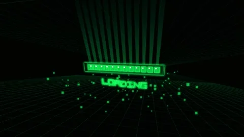 Retro green loading bar animation on digital grid background with glowing p.. 库存影片 343559013