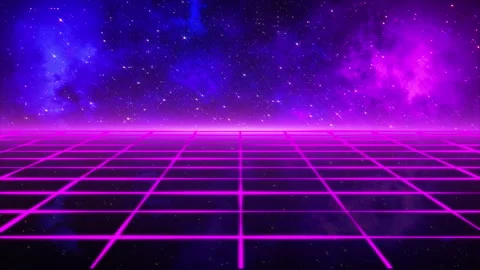 Retro grid cosmic background animation. 80's style neon grid Stock Footage 243641616
