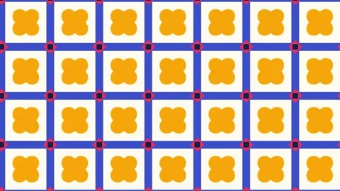 Retro Grid Pattern Animation with Orange Clover Tiles and Blue Borders Stock Footage 314060379