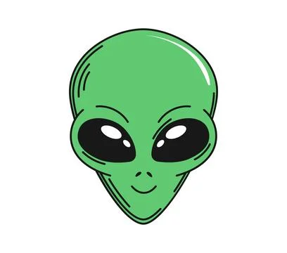 Retro groovy alien character face with large eyes Stock Illustration