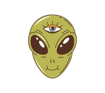 Retro groovy alien space character face or head Stock Illustration