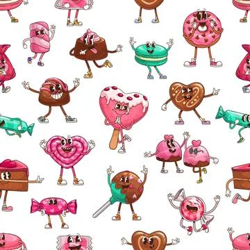 Retro groovy candy and sweets seamless pattern Stock Illustration