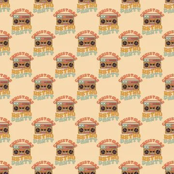 Retro Groovy Christmas seamless pattern with . Cute Holidays background Stock-Illustration