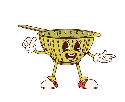 Retro groovy colander, kitchenware funny character Stock Illustration